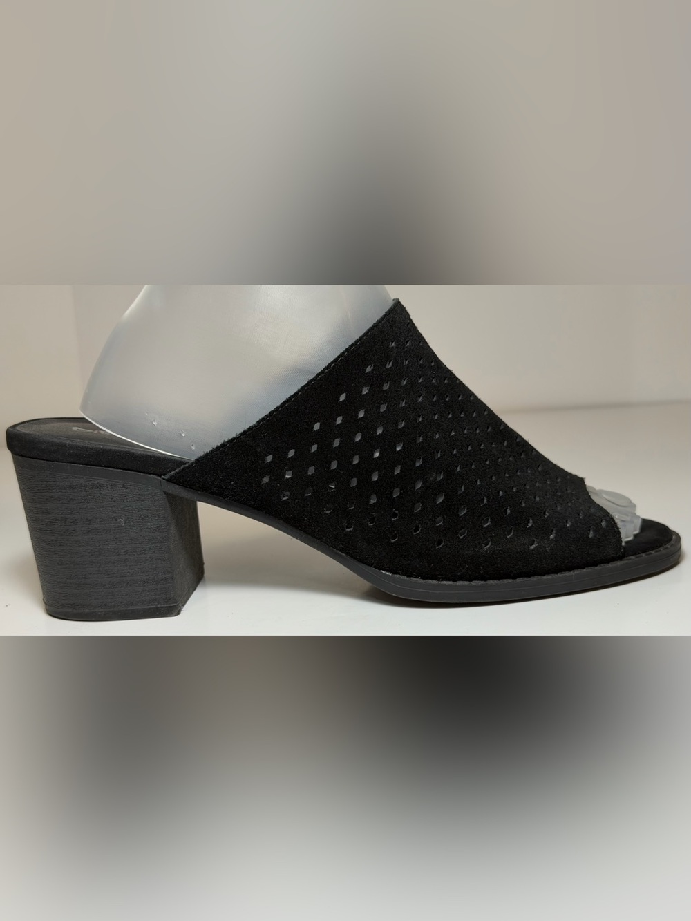 Dirty Laundry Black Perforated Suede Take All Block Heel Mule Sandals Size 10